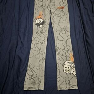 Von Dutch Gray Sweatpants with Flame and Dice Design